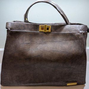 💼 Mock Croc Large Tote-style Mocha Bag- NWOT